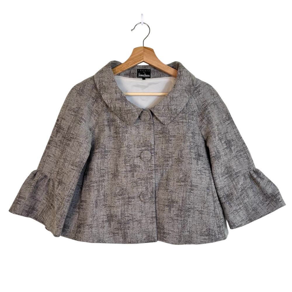Theory For Neiman Marcus  Blazer Jacket Size Small Washed Brocade Wool Nikel